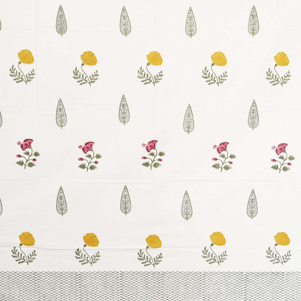 Yellow Blossom with Leaf Hand Block Printed Cotton Bedsheet