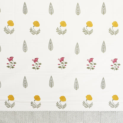 Yellow Blossom with Leaf Hand Block Printed Cotton Bedsheet